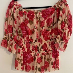 L’AGENCE Aubriella Dawn Rose Wood Off-Shoulder Top Size S